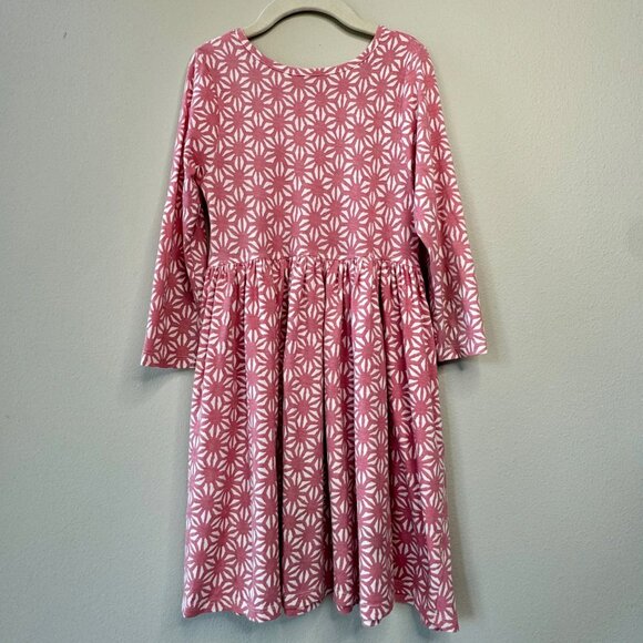 PINK CHICKEN Steph Dress Girls 7 Pink White Geometric Floral Long Sleeve Pockets - Picture 2 of 5